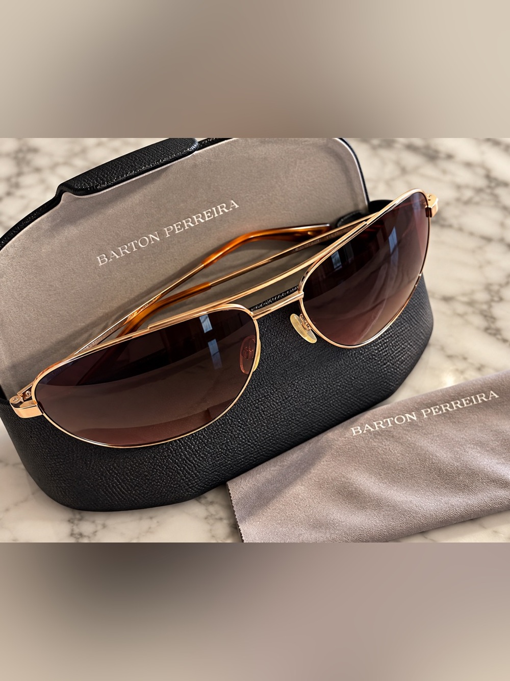 Barton Perreira Five-Star Aviator Sunglasses ROG/NAM 61 Gold Brown